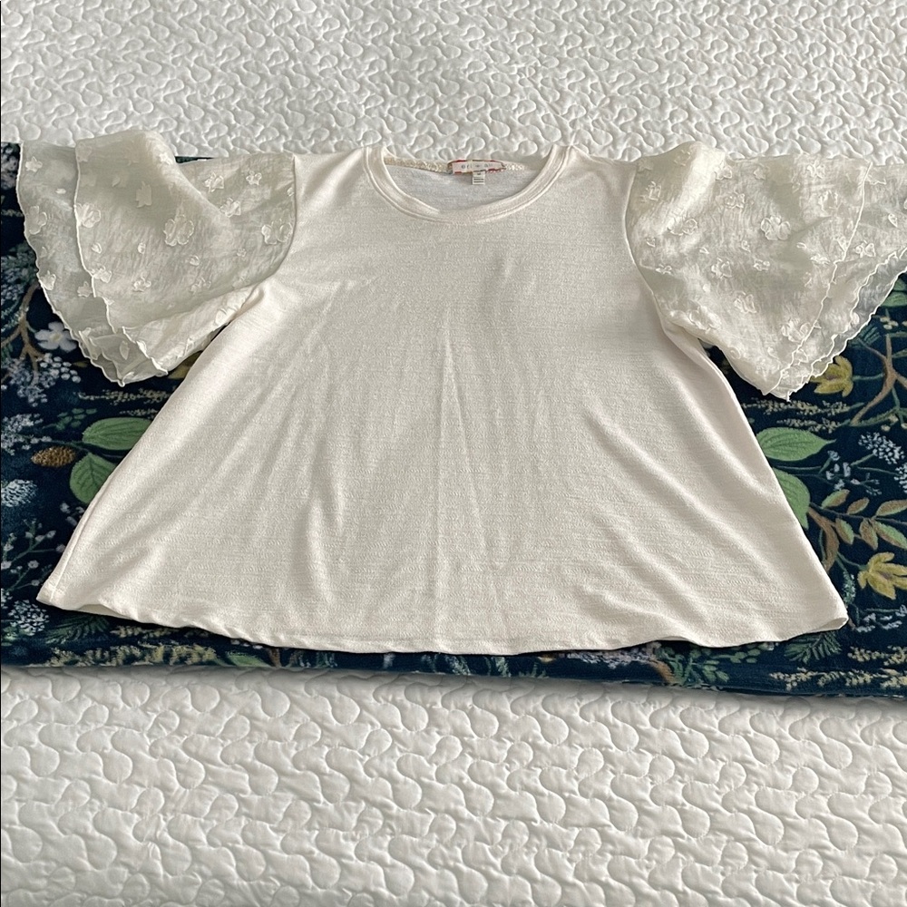 Elegant White Top with Lace Sleeves